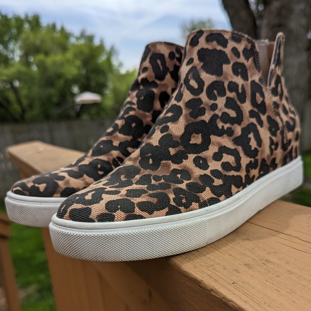 Steve Madden Claud Leopard Print High Top Wedge Sneaker